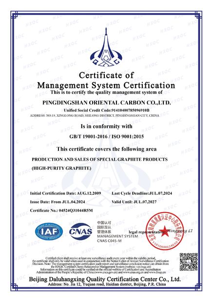 China Pingdingshan Oriental Carbon Co.,Ltd. certificaten